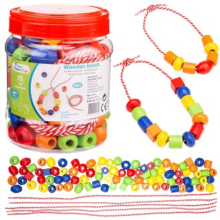 Wooden Lacing Beads - 90 pieces and 5 cords